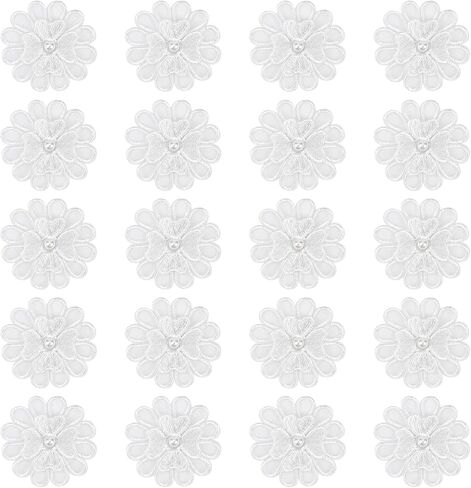 GORGECRAFT 20Pcs Hot Pink Embroidery Flowers Sew On Patches 3D 2 Layers 5-Petal Lace Flower with Imitation Pearl Lace Embroidered Appliques for Wedding Bridal Dress Embellishment DIY Sewing Crafts in Saudi Arabia