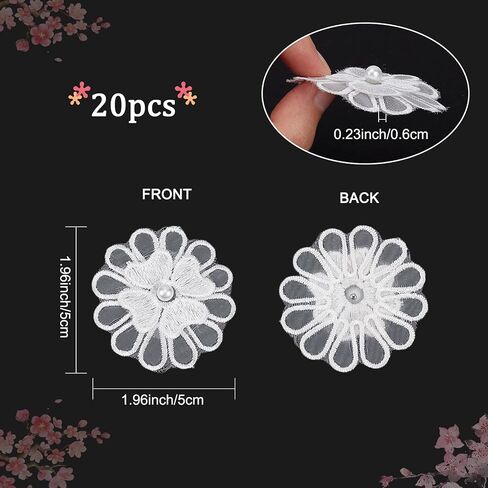 GORGECRAFT 20Pcs Hot Pink Embroidery Flowers Sew On Patches 3D 2 Layers 5-Petal Lace Flower with Imitation Pearl Lace Embroidered Appliques for Wedding Bridal Dress Embellishment DIY Sewing Crafts in Saudi Arabia