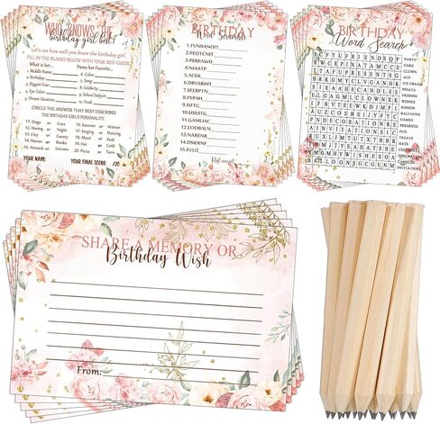 Fumete Birthday Party Games 100 Pcs Who Knows The Girl Game with 20 Pencils Girly Birthday Cards Set for Child Teen Adults Sweet Sleepover Party Supplies for Girls, 4 Activities(Balloon) in Kuwait