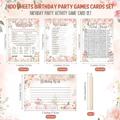 Fumete Birthday Party Games 100 Pcs Who Knows The Girl Game with 20 Pencils Girly Birthday Cards Set for Child Teen Adults Sweet Sleepover Party Supplies for Girls, 4 Activities(Balloon) in Kuwait