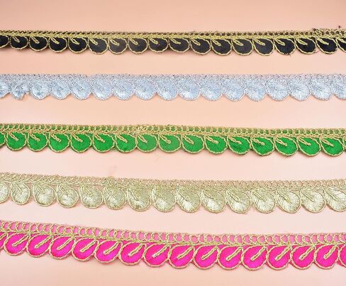 Leaf Buta Flower Colorful Lace and Border Material 9.2 Yards / 8.5 Mtr for Duapatta, Lehanga, Saree, Palazzo, Anarkali Suits (Width : 2 cm) (Silver), ART-29062022H in Kuwait