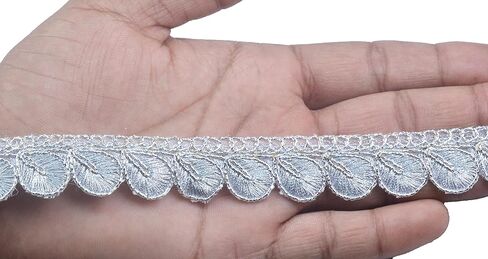 Leaf Buta Flower Colorful Lace and Border Material 9.2 Yards / 8.5 Mtr for Duapatta, Lehanga, Saree, Palazzo, Anarkali Suits (Width : 2 cm) (Silver), ART-29062022H in Kuwait