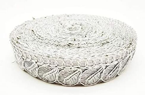 Leaf Buta Flower Colorful Lace and Border Material 9.2 Yards / 8.5 Mtr for Duapatta, Lehanga, Saree, Palazzo, Anarkali Suits (Width : 2 cm) (Silver), ART-29062022H in Kuwait