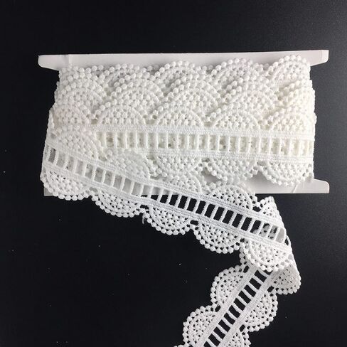 إيلا ماما ثقوب من البوليستر، شريط الحرف اليدوية مزدوج الحواف مطرز 1-1/2 بوصة × 5 ياردة، لتزيين المنزل الزفاف تزيين الهدايا شريط لف DIY خياطة الحرف (أبيض) in Kuwait