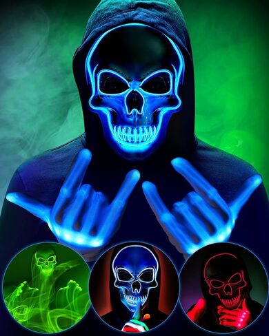 قناع Sumind للهالوين، قناع هيكل عظمي LED، قناع تطهير القراصنة، قناع مخيف يتوهج في الظلام لحفلات الهالوين التنكرية (أزرق جليدي) in Saudi Arabia