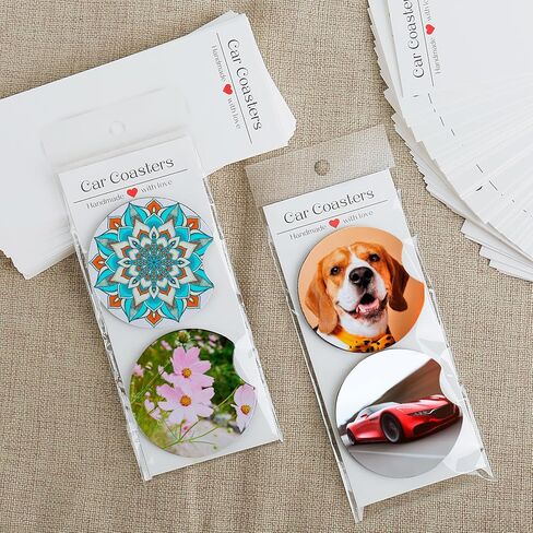 مجموعة 400 قطعة من قواعد الأكواب الفارغة للسيارات، 200 قطعة من قواعد الأكواب الفارغة مقاس 2.75 بوصة، 100 كيس ذاتي اللصق، 100 بطاقة عرض قواعد أكواب السيارة للتسامي الحراري للحرف اليدوية اليدوية in Kuwait