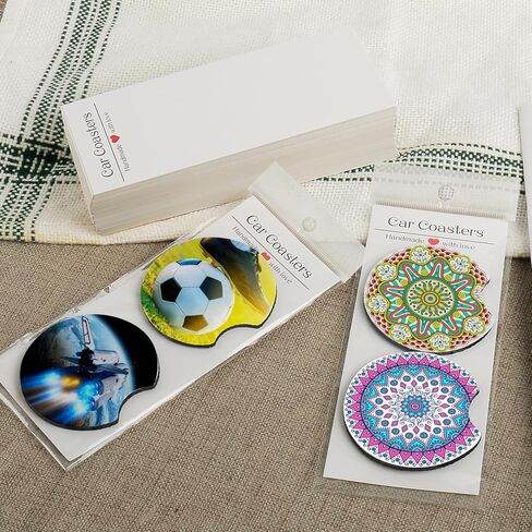 مجموعة 400 قطعة من قواعد الأكواب الفارغة للسيارات، 200 قطعة من قواعد الأكواب الفارغة مقاس 2.75 بوصة، 100 كيس ذاتي اللصق، 100 بطاقة عرض قواعد أكواب السيارة للتسامي الحراري للحرف اليدوية اليدوية in Kuwait