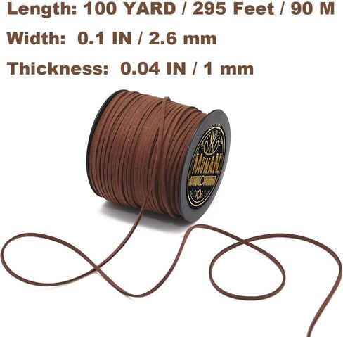سلك MUNAN من الجلد السويدي، 100 ياردة × 3 مم (2.6 مم)، دانتيل من الجلد الصناعي مع بكرة للحرف اليدوية وصناعة المجوهرات والأساور والقلائد والخرز، لون بني القهوة in Kuwait