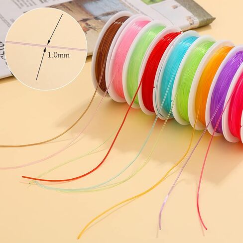 Elastic String for Jewelry Making, String Crystal Elastic Cord, 10 Rolls Color Stretchy String with 3 Pcs Large Eye Beading Needles and Scissors, for Seed Beads, Pony Beads, Bracelets in Kuwait