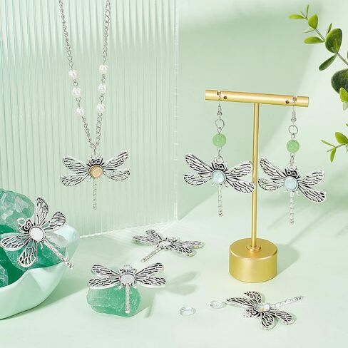 PH PandaHall 125pcs Dragonfly Pendant Trays, 60pcs Animal Cabochon Bezels Tibetan Alloy Blank Bezel Base with 65pcs 8mm Round Glass Cabochon Dome for Bouquet Graduation Photo Charm Jewelry Making in Saudi Arabia