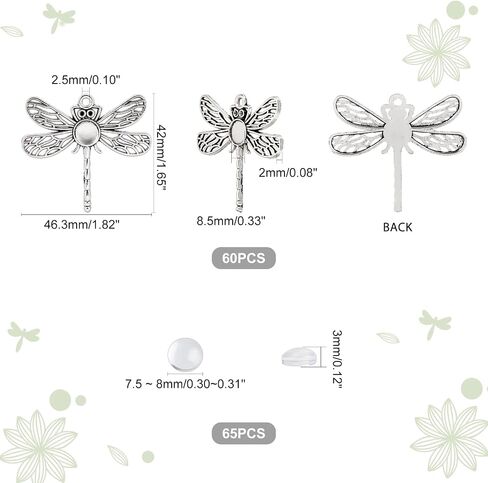 PH PandaHall 125pcs Dragonfly Pendant Trays, 60pcs Animal Cabochon Bezels Tibetan Alloy Blank Bezel Base with 65pcs 8mm Round Glass Cabochon Dome for Bouquet Graduation Photo Charm Jewelry Making in Saudi Arabia