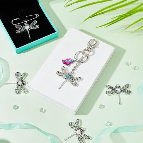 PH PandaHall 125pcs Dragonfly Pendant Trays, 60pcs Animal Cabochon Bezels Tibetan Alloy Blank Bezel Base with 65pcs 8mm Round Glass Cabochon Dome for Bouquet Graduation Photo Charm Jewelry Making in Saudi Arabia