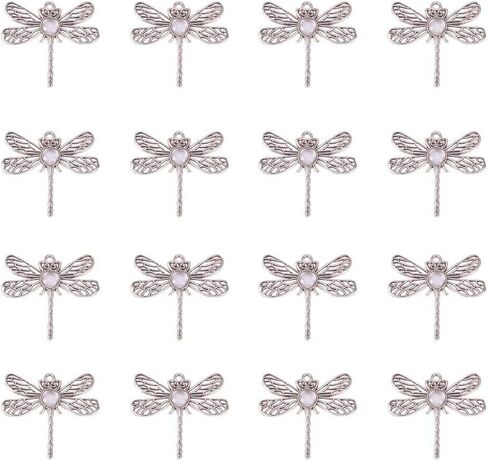 PH PandaHall 125pcs Dragonfly Pendant Trays, 60pcs Animal Cabochon Bezels Tibetan Alloy Blank Bezel Base with 65pcs 8mm Round Glass Cabochon Dome for Bouquet Graduation Photo Charm Jewelry Making in Saudi Arabia