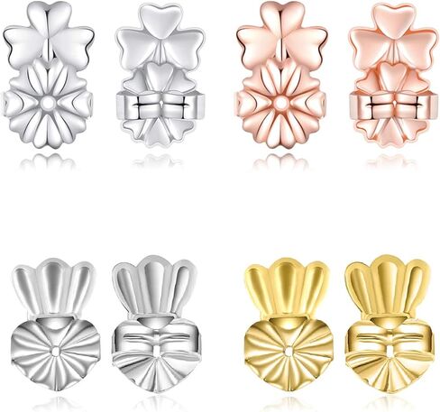 حلق رافع باك لا يسبب الحساسية قابل للتعديل من الفضة الاسترليني مطلي بالذهب الوردي مجوهرات 4 أزواج in Kuwait