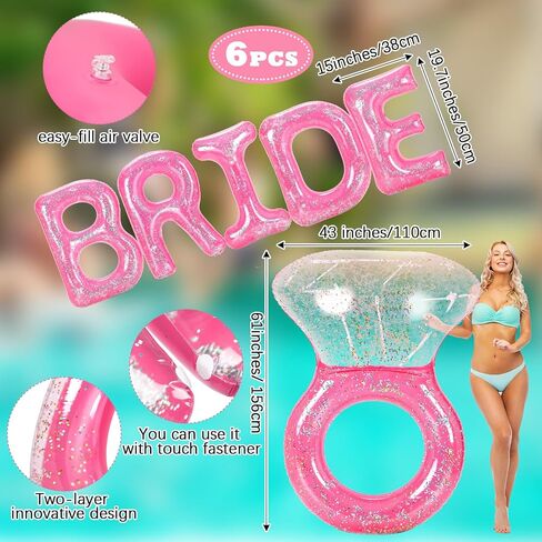 Sumind Large 61 Inch Diamond Ring Floatie and 5 Inflatable Floating Bride Letter Pool Decorations Bachelorette Pool Floats for Beach Wedding Engagement Shower Party Supplies in Saudi Arabia