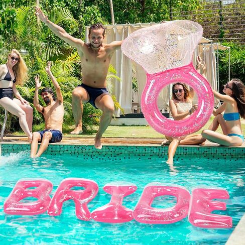 Sumind Large 61 Inch Diamond Ring Floatie and 5 Inflatable Floating Bride Letter Pool Decorations Bachelorette Pool Floats for Beach Wedding Engagement Shower Party Supplies in Saudi Arabia