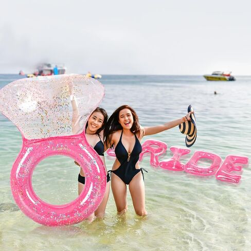 Sumind Large 61 Inch Diamond Ring Floatie and 5 Inflatable Floating Bride Letter Pool Decorations Bachelorette Pool Floats for Beach Wedding Engagement Shower Party Supplies in Saudi Arabia
