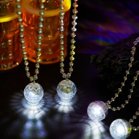 Henoyso 24 قطعة LED ديسكو الكرة القلائد تضيء قلادات حفلات الديسكو 70s ديسكو قلادة صغيرة ديسكو حفلة تفضل زي القلائد لدعائم المسرح عيد ميلاد العازبة (فضي، ضوء ملون) in Saudi Arabia