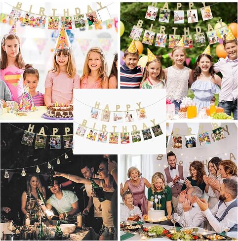 Gold Birthday Photo Banner - Happy Birthday Monogram Banner - Personalized Happy Birthday Sign with Illustration for Kids and Adults Birthday Parties, Commemorating Annual Milestone Wreath in Saudi Arabia