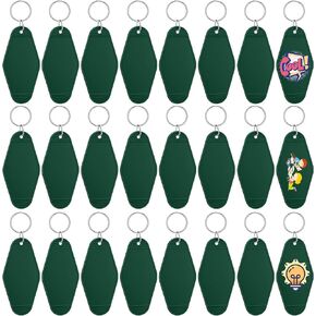 Pinkunn 24 Pcs Vintage Motel Keychain Blank DIY Heat Transfer Keychains Bulk Sublimation Plastic Hotel Backpack Key Tags