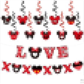 لافتة بتصميم فأر من اجينك بيري، 21 قطعة مع دوامات معلقة للاطفال، عنصر قلب جميل لعيد الحب، ديكور ليلي رومانسي خاص للمنزل والمدرسة وحفلات الزفاف والذكرى السنوية in Kuwait