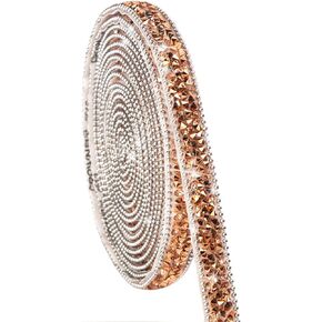 Ribbli Self Adhesive Resin Rhinestone Strips Diamond Ribbon,Rhinestone Sticker for Crafts,Champagne Bling Wrap Roll Use for Cake Decoration(Champagne,3/8 Inches x 3 Yards)