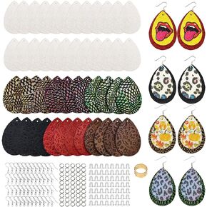 SHUANGART 194 Pcs Sublimation Blank Superfine Glitter Faux Leather Earrings Kit, Teardrop Embossed Leather Earrings with Sublimation Paper for Christmas Halloween DIY Jewelry Making in Kuwait