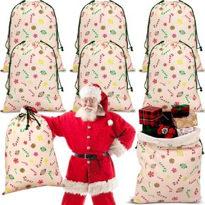 Aliceset 6 قطع من أكياس هدايا عيد الميلاد الكبيرة مقاس 26 × 19 قطعة من حلوى النعناع السائبة، مصاصة مستديرة كبيرة لعيد الميلاد سانتا حقائب هدايا كبيرة من القماش مع رباط لحفلات عيد الميلاد وحفلات الحلوى وعروض العرض in Kuwait
