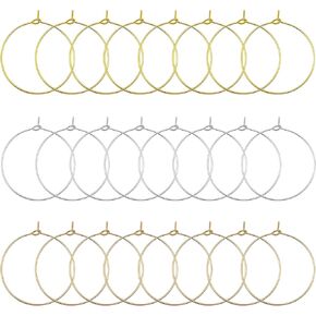 300Pcs 3Colors Wine Glass Rings Earring Hoops 25 mm Brass Round Hoop Earrings Wire Hoops Open Earring Beading Hoops Earring Rings Finding DIY Jewelry Making Crafts WeddingParty Festival Favor