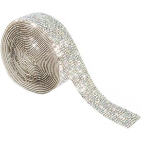Benvo Self-Adhesive Crystal Rhinestone Sparkling Diamond Ribbon DIY Decoration Sticker with 2mm Rhinestone for Car Phone Art Projects Cakes Birthday DIY Craft Decorations(12 Row 3 Yard）