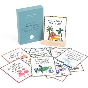 Affirmation Cards for Kids, 25 Motivational Self Care Statements with Cute Animal Illustrations, Drawer Storage Box and Wooden Display Stand, Positivity Gifts for Children & Toddlers in Saudi Arabia