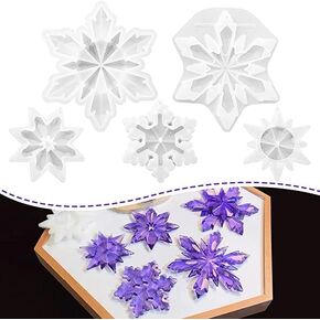 5 قطع قوالب راتنج عيد الميلاد - قالب راتنج ندفة الثلج كبير ثلاثي الأبعاد لتزيين عيد الميلاد بنفسك، سلسلة مفاتيح، قوالب زينة عيد الميلاد للراتنج أو صب الإيبوكسي in Kuwait