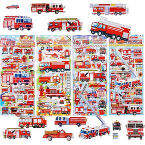 Puffy Vehicle Sticker for Kids Toddlers - 3D Puff Car Stickers for Boys Reusable Foam Stickers with Construction Truck,Tractor,Fire Truck,Police Car,Bus,Transportation Stickers Bulk,4 Sheets.