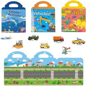 Vehicle Reusable Sticker Book for Kids Learning and Playing, Puffy Toddler Sticker Books for Kids Truck Car Stickers for Boys Girls Educational Toys Learning Books for Toddlers 3+ Birthday Gifts