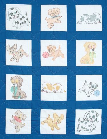 Jack Dempsey Stamped White Nursery Quilt Blocks 9"X9" 12/Pkg, Puppies in Saudi Arabia