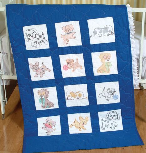 Jack Dempsey Stamped White Nursery Quilt Blocks 9"X9" 12/Pkg, Puppies in Saudi Arabia