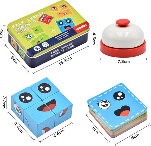 مكعبات بناء خشبية متطابقة للتعبير، مكعبات بناء مكعب لتغيير الوجه مع 72 بطاقة وجرس، لعبة احجية للوالدين والطفل للاطفال بعمر 3 سنوات فما فوق in Kuwait