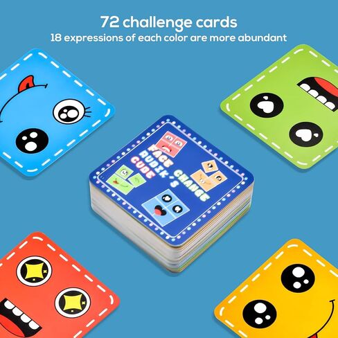 مكعبات بناء خشبية متطابقة للتعبير، مكعبات بناء مكعب لتغيير الوجه مع 72 بطاقة وجرس، لعبة احجية للوالدين والطفل للاطفال بعمر 3 سنوات فما فوق in Kuwait