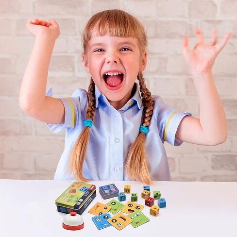 مكعبات بناء خشبية متطابقة للتعبير، مكعبات بناء مكعب لتغيير الوجه مع 72 بطاقة وجرس، لعبة احجية للوالدين والطفل للاطفال بعمر 3 سنوات فما فوق in Kuwait