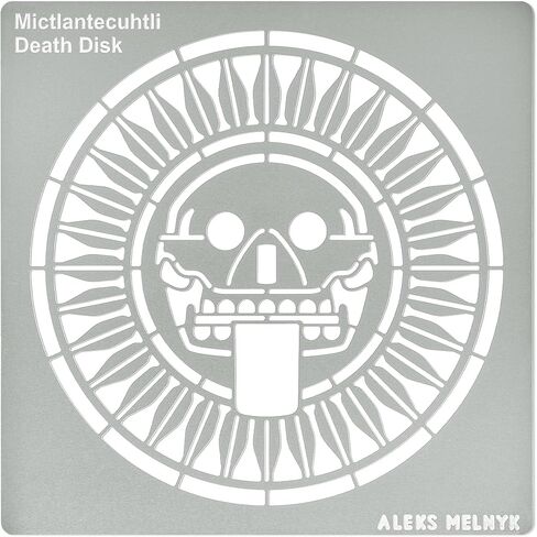 Aleks Melnyk No.432 استنسل معدني، قرص الموت الأزتيك، Mictlantecuhtli، أنماط ورموز الاستنسل، استنسل صغير، 1 قطعة، قالب لحرق الخشب، النقش، الصياغة، سجل القصاصات، الفن in Saudi Arabia