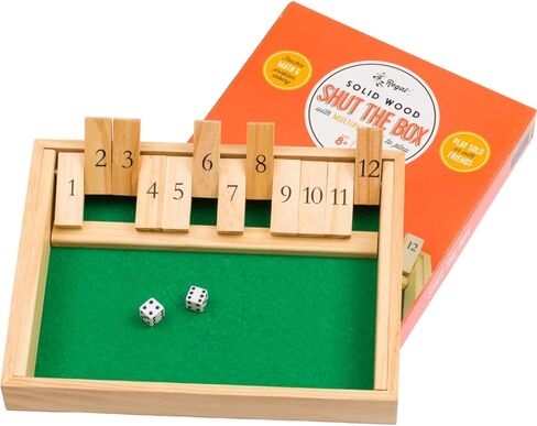 Regal Games Shut The Box Game - Fun Table Math Game with Wooden Board for Adults & Kids - 12 Spots Dice Game with 2+ Player Games - Ideal for Game Night, Travel - (Ages 8+) in Kuwait