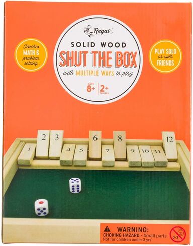Regal Games Shut The Box Game - Fun Table Math Game with Wooden Board for Adults & Kids - 12 Spots Dice Game with 2+ Player Games - Ideal for Game Night, Travel - (Ages 8+) in Kuwait
