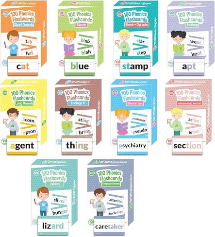 1000 بطاقة فلاش فونيكس من 10 قطع - سي في سي قصير، حروف علة طويلة، مزيج، ديجراف، نهاية الكلمات، حروف صامتة، مركب، بطاقات تعليمية صوتية - لمرحلة ما قبل المدرسة، مرحلة ما قبل المدرسة، مرحلة ما قبل in Kuwait