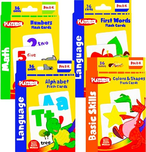 Playskool Flash Cards - 4 Sets of Flash Cards (Alphabet, Numbers, Colors and Shapes, First Words) - Packaging May Vary in Saudi Arabia