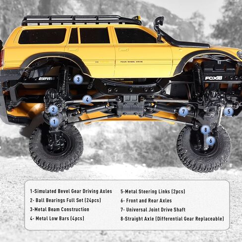 BEEZRC FMS RC Crawler 1/18 FCX18 Land Cruiser LC80 RTR Toyota Licensed 4WD RC Rock Truck 2.4Ghz 900mAh Hobby Grade RC Car Model Mini Remote Control Car Off Road Vehicle FMS11831RTRYL (Yellow) in Kuwait