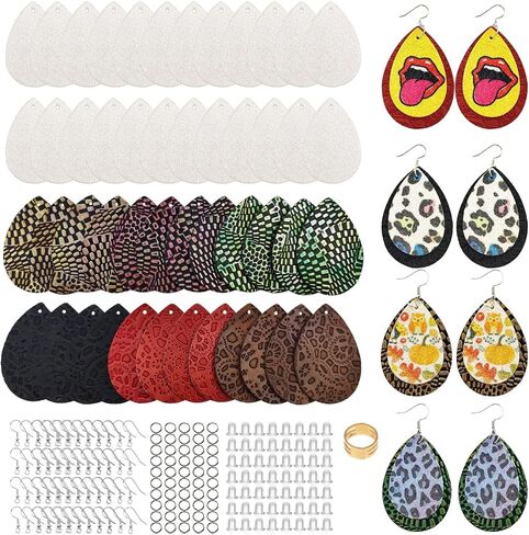 SHUANGART 194 Pcs Sublimation Blank Superfine Glitter Faux Leather Earrings Kit, Teardrop Embossed Leather Earrings with Sublimation Paper for Christmas Halloween DIY Jewelry Making in Kuwait