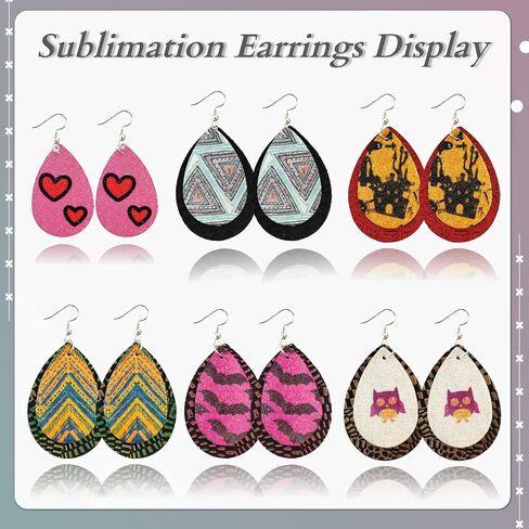 SHUANGART 194 Pcs Sublimation Blank Superfine Glitter Faux Leather Earrings Kit, Teardrop Embossed Leather Earrings with Sublimation Paper for Christmas Halloween DIY Jewelry Making in Kuwait
