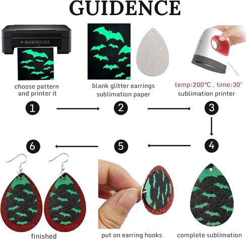 SHUANGART 194 Pcs Sublimation Blank Superfine Glitter Faux Leather Earrings Kit, Teardrop Embossed Leather Earrings with Sublimation Paper for Christmas Halloween DIY Jewelry Making in Kuwait