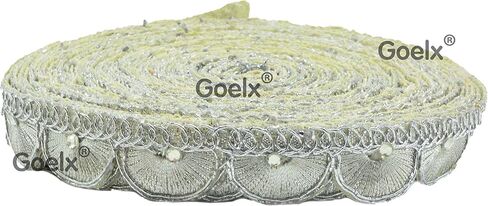 Goelx Pankh Zari Lace 8 mtr for Dresses, Sarees, Lehenga, Borders, Bags, Art & Craft and All Decoration Works (2 cm Wide) in Kuwait