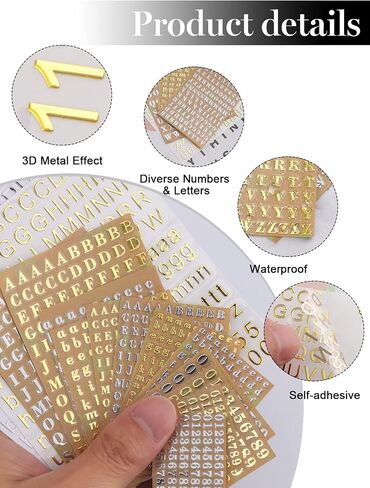 14 Sheets Letter Resin Stickers Kalolary Silver Gold Numbers Stickers Self-Adhesive Mini Epoxy Decorative Decals Alloy Words Spelling Stickers for Scrapbook Letters DIY Craft Decoration Supplies in Saudi Arabia